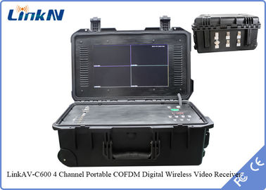 COFDM Suitcase Video Receiver 4-Channel IP65 with Battery &amp; Display AES256 H.264 DC 12V